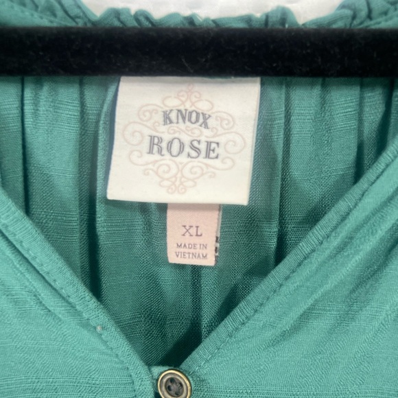 Knox Rose Womens Sz XL Green Lace Balloon Sleeve Boho Low High V Neck Shirt Top - Picture 7 of 13